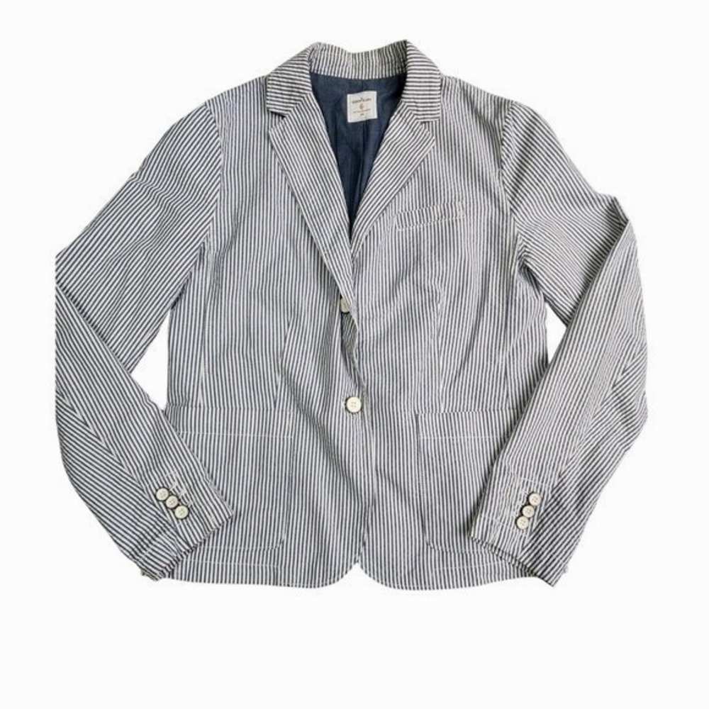 Gap Academy Blazer Striped Cotton Blazer Navy White Classic Preppy‎ 6